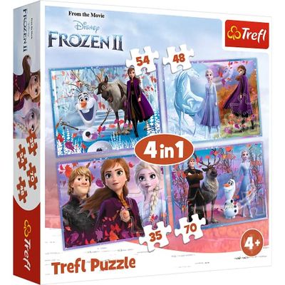 Trefl - Puzzle - Voyage dans l'inconnu Disney La Reine des Neiges 2 de 35 à 70 Pièces, 4 Sets pour Enfants à partir de 4 Ans