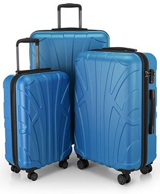 Suitline Koffer i 3 Größen, Vagnset Rollkoffer Hartschalen-Koffer Reisekoffer (55 cm, 66 cm, 76 cm) Zwillingsrollen, 15 Verschiedene Farben, Cyanblue, SET OF 3, Bagageset