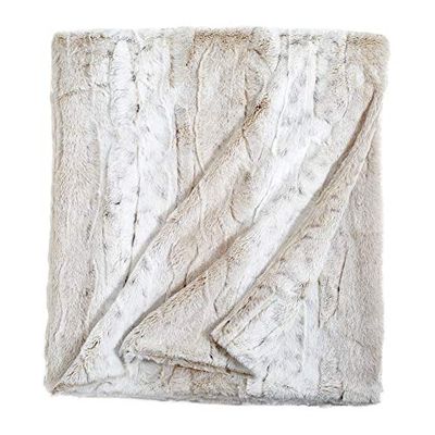Peri Home Leopard lyxig filt i fuskpäls – supermjuk fluffig sängkläder filt för sovrum 127 cm x 60 – lurvig filt, bekväm, varm mysig plyschfilt för bäddsoffa – elfenben