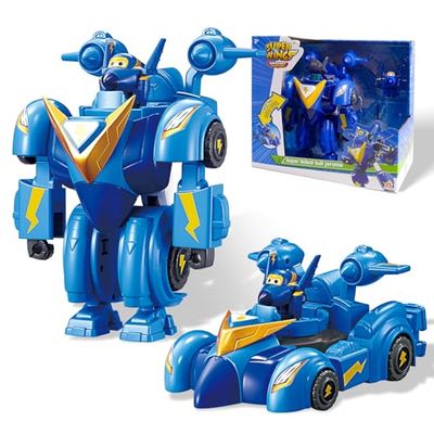 Super Wings Super Robot Suit Jerome, approx. 18 cm Transformable Toy Figure, 2-in-1 Robot Suit and Super Car, for Children from 3 Years, Blue