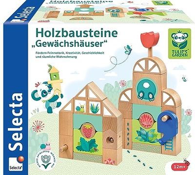 Selecta- Bebé 62085 Tulips Garden-Bloques de Madera para invernaderos (34 Piezas), Multicolor (Schmidt Spiele