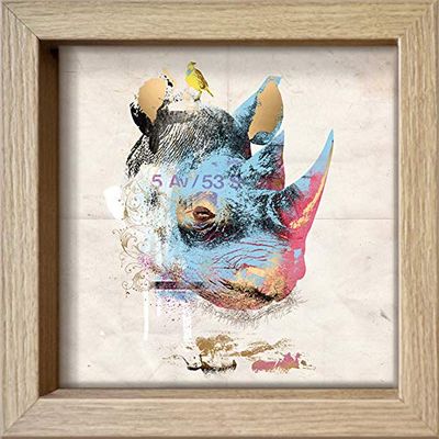 International Graphics - Carte postales encadrées - André, Sanchez - ''Rhino''- 16 x 16 cm - Cadre disponible en 4 couleurs – Couleur du cadre: Bois/Naturel - Série LUNA