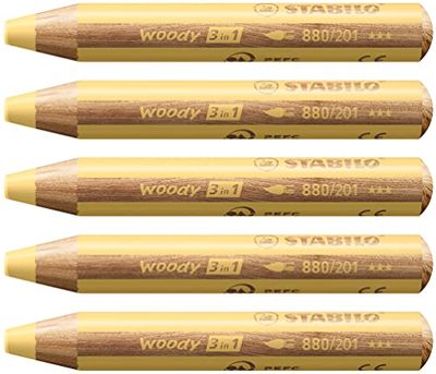Multi-Talented Pencil - STABILO woody 3 in 1 - Pack of 5 - Pastel Yellow