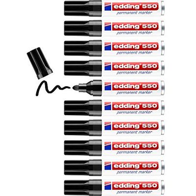 edding 550 permanent markör – svart – 10 stift – rund spets 3–4 mm – vattentät, snabbtorkande – friktionsbeständig – för kartong, plast, trä, metall, glas