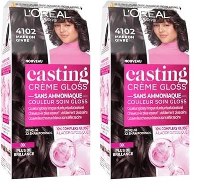 L’ORÉAL PARIS - Coloration Cheveux Semi-Permanente Ton sur Ton - Couleur Soin Gloss - Sans Ammoniaque - Casting Crème Gloss - Nuance : Marron Givré (4102) (Lot de 2)