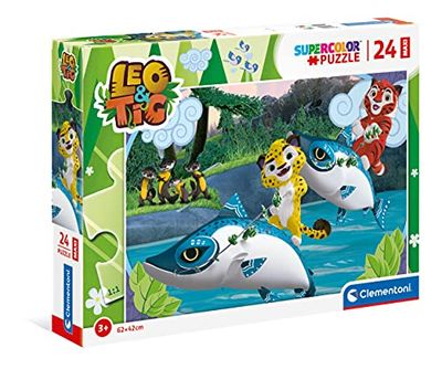 Clementoni Supercolor Leo &Tig-24 Maxi pièces, 3 Ans Enfant, Puzzle Dessin animé-fabriqué en Italie, 24223, Multicolore