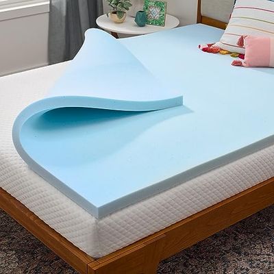 LINENSPA 2 Inch Gel Infused Memory Foam Mattress Topper, Full, Blue