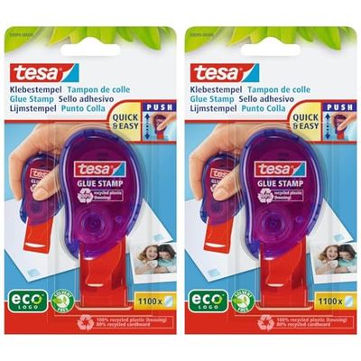 tesa Glue Stamp - Adhesive Solution for Fast Gluing of Paper, Cardboard and Photos - 1,100 Double-Sided Adhesive Dots - Eco-Friendly Packaging (Pack of 2)