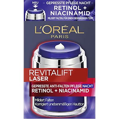 L'Oréal Paris Pressed Anti-Wrinkle Night Cream with Retinol and Niacinamide, Night Cream for Wrinkles and Even Complexion, Revitalift Laser, 50 ml