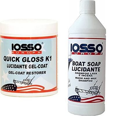 Iosso EuropaIosso Quick Gloss K1, Pasta Lucidante per Vetroresina, 500 Ml & Boat Soap Lucidante, Shampoo Lava Incera per Imbarcazioni, 1000 Ml
