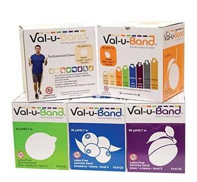 Träningsband set/gymnastikband, längd 45 m, Val-u-Band®, latexfri – 5 set (mycket lätt – tung)