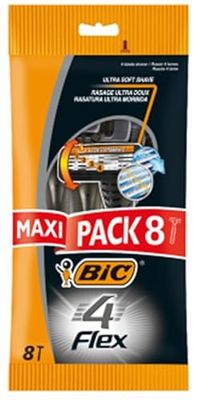 BIC 4 Flex Rasoi Usa e Getta Uomo con Barra Protettiva in Gomma e Banda Emolliente - Confezione da 8