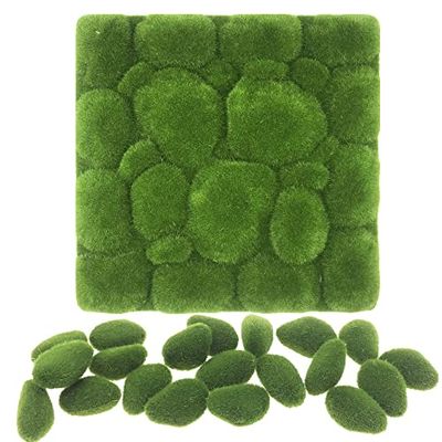 Woohome 20 PCS Artificial Moss Rocks Decorative and Artificial Garden Moss Grass Set, 11.8 x 11.8In Fairy Artificial Moss Grass and Green Moss Balls for Decoration, Fairy Gardens