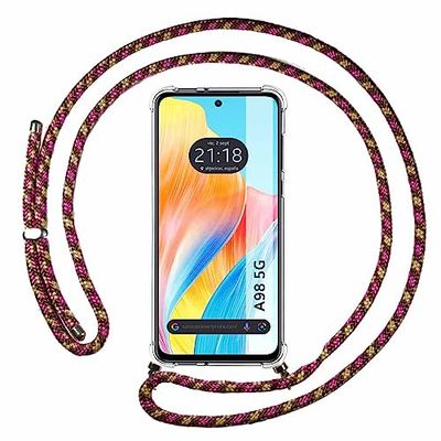 Tumundosmarphone Przezroczysty wisiorek dla OPPO A98 5G z Cordon Różowy/Złoty