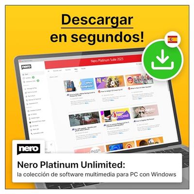 Nero Platinum Unlimited | Gestión fotos/vídeo/música, Edición, Streaming, Ripeo, Grabación, Backup, PC Tuning | Win 11/10/8/7 | 1 Dispositivo | Licencia anual | Código de activación enviado por email