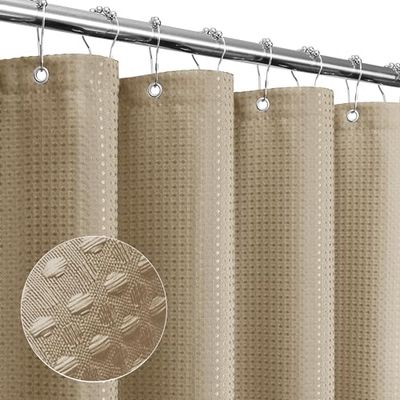 Gibelle Small Stall Shower Curtain 36 x 72, Narrow Half Waffle Weave Textured Fabric Shower Curtain for Bathroom, Water Repellent, Machine Washable, Beige