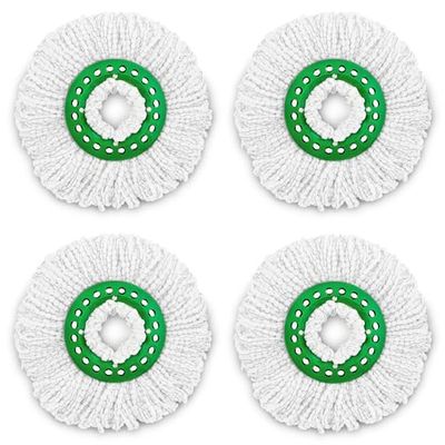 Libman Tornado Spin Mop Ricariche – Confezione da 4 – Testa in Microfibra, Facile da sostituire, Lavabile in Lavatrice, Verde e Bianco