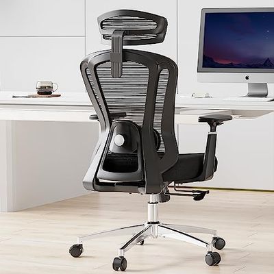 Sunon Chaise d'ordinateur Ergonomique avec Appui-tête réglable et Soutien Lombaire - Chaise en Maille Respirante - Noir