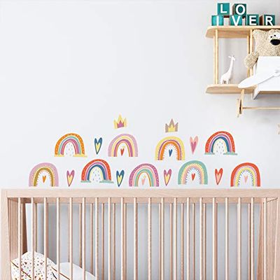 Kids Sticker Nursery Bedroom Wall Decor Characters Colorful Creatures Joyful Adventures Fun-Filled Stickers Toddler's Room Decoration Colourful Hand-Drawn Rainbows