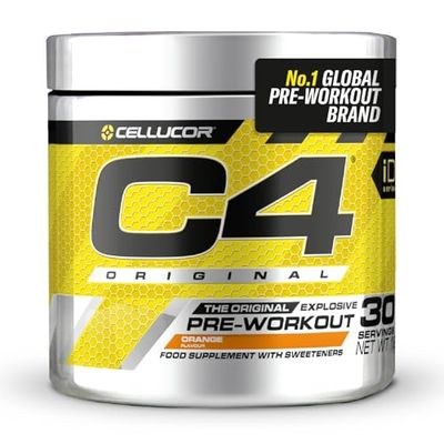 Poudre pré-entraînement C4 Original - éclats d'orange | boisson énergisante pré-entraînement sans sucre pour homme/femme | 150 mg de caféine + bêta-alanine + monohydrate de créatine | 30 portions