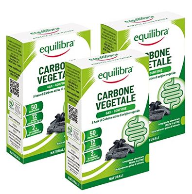 Equilibra Integratori Alimentari, Carbone Vegetale, Integratore a Base di Carbone Vegetale, Contribuisce alla Riduzione dell’Eccessiva Flatulenza Postprandiale, 3 pezzi da 50 compresse