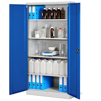 Jan Nowak Armoire de Bureau Métallique 4 étagères tôle d'acier revêtement en Poudre 195 cm x 90 cm x 40 cm (Gris/Bleu)