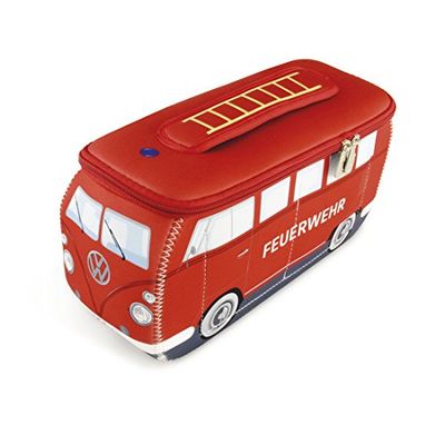 BRISA VW Collection - Volkswagen Néoprène Sac Universel de Maquillage, de Culture et de Voyage au Design T1 Bulli Bus (Pompiers/Rouge/Grand)