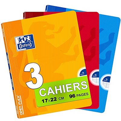 Oxford 3 Cahiers OpenFlex Agrafés 17 x 22cm Grands Carreaux Seyès 96 Pages 90g Coloris Assortis