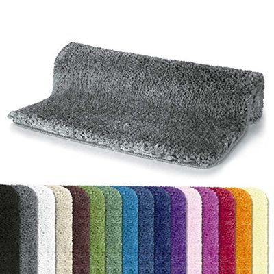 Spirella - Tapis de Salle de Bain Microfibre Highland, Dos Antidérapant, Séchage Rapide, Poils Longs 40mm, Lavable en Machine + Sèche-Linge - 70x120 cm - Granit