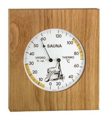 TFA Dostmann Termoigrometro analogico per Sauna, 40.1051.01, con Telaio in Rovere, Resistente al Calore