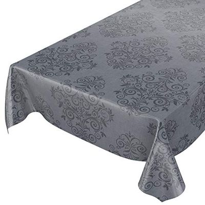 ANRO Nappe en Toile cirée Lavable - Gris Anthracite - Motif Baroque - avec arabesques - 100 x 140 cm