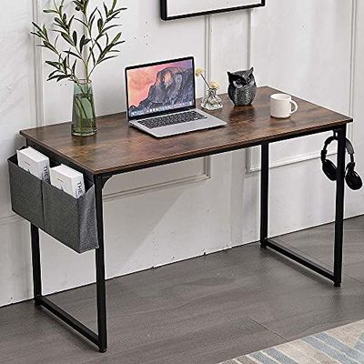 BAKAJI Escritorio de mesa de trabajo para ordenador o ordenador, tablero de madera MDF con estructura de metal, organizador de tela y gancho para casa de oficina, diseño moderno industrial, 120 x 60 x