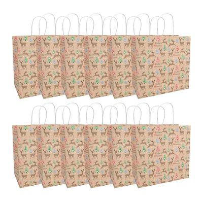 Idena 30503-12 - Vrolijk kerstpakket, 12 stuks, geschenktasjes in het formaat 28 x 28 x 15 cm, papieren tasjes voor kerstmis