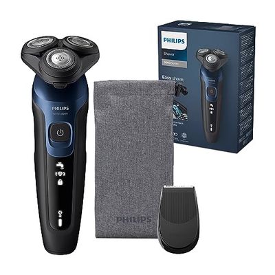 Philips Shaver Series 5000 - Wet & Dry Electric Men's Shaver in Metallic Blue with Precision Trimmer and Soft Pouch Travel Case (Model S5465/18)