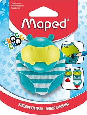 Maped - Taille-Crayons Croc Croc Hippo - Taille-Crayons Réservoir Hippopotame - Réserve Extensible en Tissu - Clapet Fonction Clean