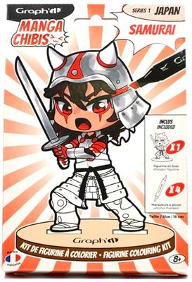Graph'it - Chibis - Kit Coloriage Figurine Manga à Personnaliser - Samourai - Pour Enfant, Adolescent et Adulte - Loisir Créatif - Incluant : Figurine PVC à Peindre et 4 Feutres Couleurs