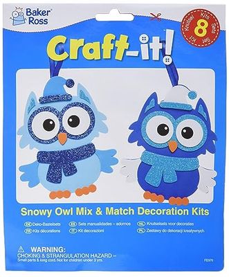 Baker Ross FE970 Kit Decorazione Gufo Innevato - Confezione da 8, Crea le tue Decorazioni da Progettare ed Esporre, Attività Creative per Bambini