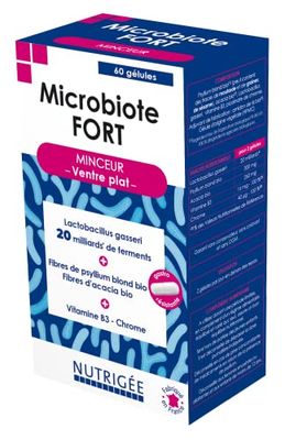 NUTRIGÉE - Microbiote Fort Minceur - Ventre Plat - Régule Le Transit, Nourrit La Flore Intestinale - Complexe Synergique - 2 Prises/Jour - 60 Gélules - Programme de 30 Jours - Fabriqué en France
