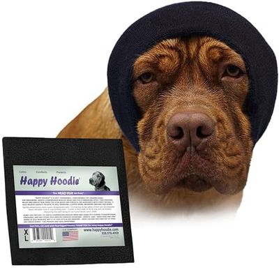 Happy Hoodie - Banda calmante Original para Perros y Gatos, para aliviar la ansiedad, cancelación de Ruido para Fuegos Artificiales, tormentas eléctricas y Aseo de Mascotas, XL, Negro