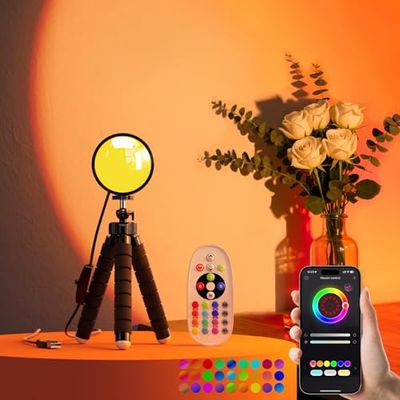 GlasFlength Lampe Coucher de Soleil, 16 Million Couleurs Sunset Lamp Réglable trépied Lampe Sunset avec Contrôle APP et Télécommandes Lampe Ambiance pour Chambre Photographie Live Décoration de Pièce