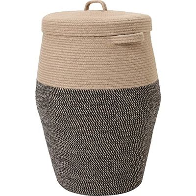 Cesta de almacenamiento extragrande de 26 x 20 pulgadas de alto con tapa, canasta de almacenamiento de cuerda de algodón, cesta tejida para la ropa sucia con tapa, contenedor de almacenamiento de