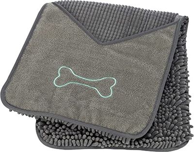 Trixie Asciugamano con tasche per guantoni, in microfibra, 78 × 32 cm, grigio