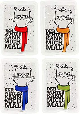 MIK funshopping Handwarmers, warmtezakjes, herbruikbare warmtepads, voor koude dagen en voor onderweg, warmteknikkussens met leuke motieven (set van 4, katten met kleurrijke sjaals)