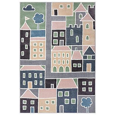 Hanse Home Design kindertapijt Lovely City (80x150 cm, zachte pool, krachtige kleuren, ideaal voor kinderkamer, speelonderlegger, duurzaam en gemakkelijk te onderhouden) pastelkleurig