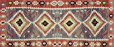 Vilber, Tapis en Vinyle Ethnique, Losanges, Couloir, Cuisine, Salon, Maison. Multicolore. Dimensions : 78 x 180 cm. Kilim.2574 01.