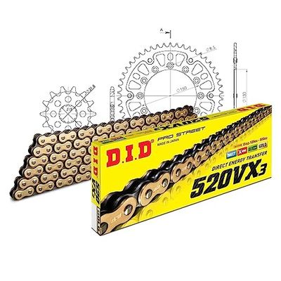 Kettingset DID Stealth 520VX3 / 114 clipslot goud voor Yamaha YZ WR F 426 250-425 cc Bj. 1999-2020
