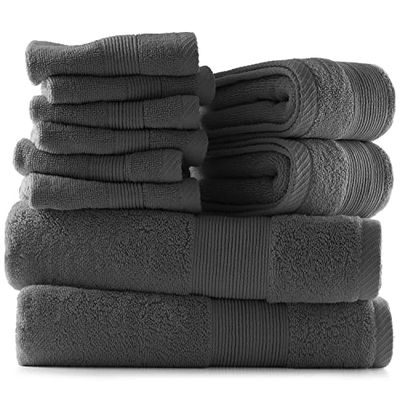 Hearth & Harbor 100% Ring Spun Cotton Bath Towels for bathroom - Luxury Bathroom Towels - Soft & Highly Absorbent Bath Towels Set, 10 Piece Set (2 Bath Towels, 2 Hand Towels, 6 Washcloths) - Grey