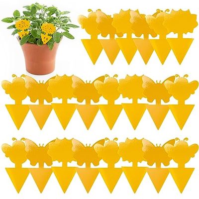 24 Pieces Anti Moucheron Plante, Attrape Moucheron Plantes, Pièges à Insectes, Plug-in piège à Mouches plaques Jaunes Autocollant Jaune Plant, pour Jardin Plante Fleur Fruits