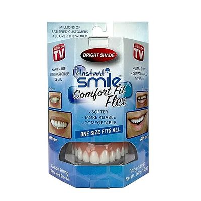 Natychmiastowe zęby kosmetyczne Smile Comfort Fit Flex, jasny biały odcień, wygodna górna okleina, 1 rozmiar pasuje do większości