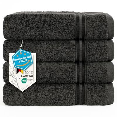 Hammetex Badetücher 50x100 cm, Extra Weich und Saugfähig 100% Baumwolle, 4-teiliges Leichtes und Langlebiges Badetuch, Perfekt für Bad, Spa und Fitnessstudio, Anthrazit